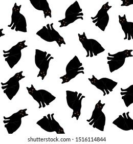 Black cat pattern design. Black cats background. Halloween pattern with cats