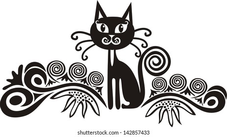 Black cat pattern design element vector illustration