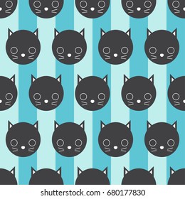 Black cat pattern on blue background , seamless background , vector.