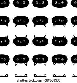 Black cat Pattern Seamless . Cute cartoon character. Baby pet collection. Wrapping paper, textile template. White background. Flat design.. Vector illustration