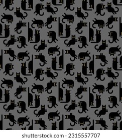 Black cat pattern seamless. pat background. Baby fabric texture