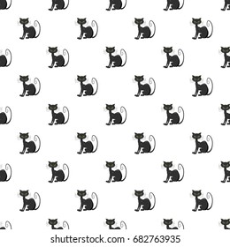 Black cat pattern seamless repeat in cartoon style vector illustration