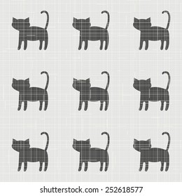 Black cat pattern. Vintage textured fabric.  Seamless texture. Vector.