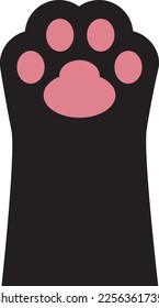 Black cat paw print. Kitten kitty leg foot with pink pad. Cute cartoon kawaii cat body part silhouette.