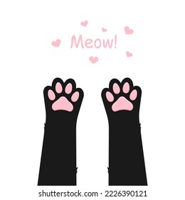 Black cat paws on white background cute flat illustration