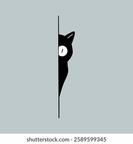 Black Cat Peeking Behind the Wall