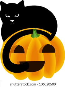 Black Cat Peeking Over the Top of a Halloween Pumpkin