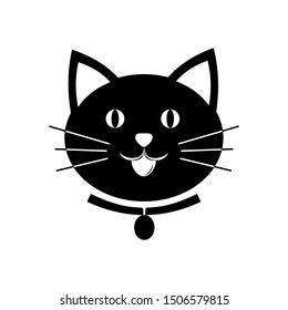 black cat, pet, cute animal, emblem, logo, collar for animals icon