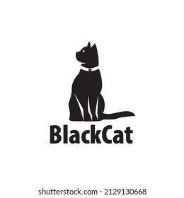 Black cat pet logo facing, vector illustration design template