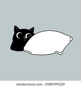 Black Cat with a Pillow