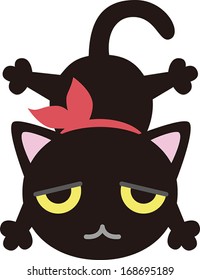 A black cat with pink scarf / Vector illustration