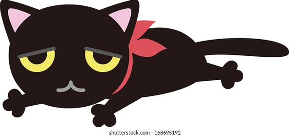 A black cat with pink scarf / Vector illustration
