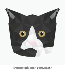 Black cat polygon on white background, vector.