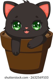 Black Cat In The Pot Kitten Vector