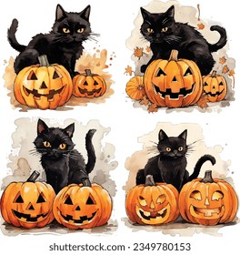 Black cat and pumpkin design PNG for printing｜Cute Halloween pumpkin PNG for kids not too spooky halloween cat png children shirts designs