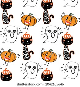 black cat with  pumpkin ,Halloween pattern concept  background vector eps.10