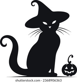 Black Cat With Pumpkin Halloween Vector Illustration