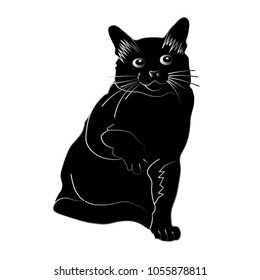 
Black cat with raised right paw, vector