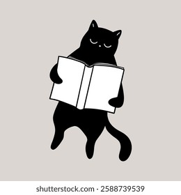 Black Cat Reading a Book