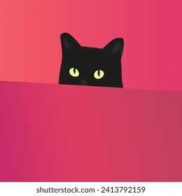 black cat, red background. Vector