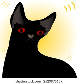 Black cat, red eyes, brown ears, Halloween cat, vector illustration