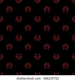 Black cat with red eyes, witches and witchcraft symbol. Halloween seamless pattern