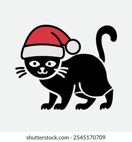 Um gato preto com um chapéu vermelho em Natal Navidad