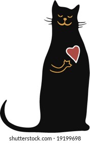 Black cat with red heart