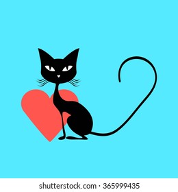 Black cat with a red heart