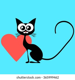 Black cat with a red heart