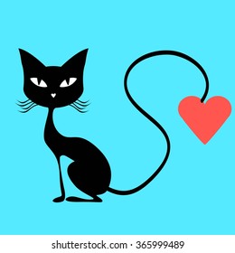 Black cat with a red heart