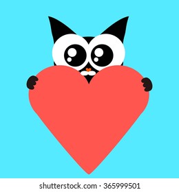 Black cat with a red heart