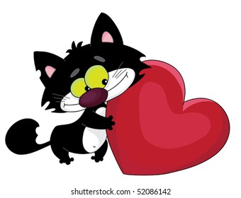Black cat with a red heart