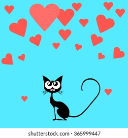 Black cat with red hearts
