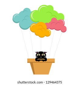 black cat riding a cloud balloon