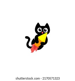 Black Cat Riding On Rocket Vector Icon Illustration. Mascot Cartoon Character. Animal Icon Concept White Isolated. Flat Cartoon Style Suitable for Web Landing Page, Banner, Flyer, Sticker, Card