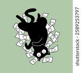 Black Cat Rolling in Money