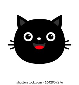 Black cat round face head silhouette icon. Cute cartoon smiling character. Kawaii animal. Scandinavian style. Baby card. Pet collection. Flat design. White background. Isolated. Vector illustration