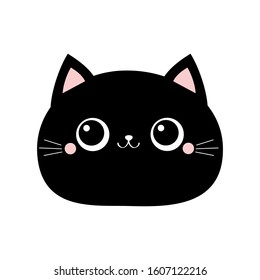 Black cat round face icon. Cute cartoon funny character. Kawaii kitten baby animal. Love Greeting card. Flat design style. White background. Isolated. Vector illustration