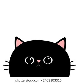 Black cat round head face silhouette. Cute cartoon funny character. Kawaii kitten animal. Baby card. Pet collection. Flat design. Sticker print. White background. Vector illustration