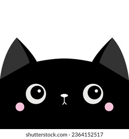 Black cat sad head face silhouette icon. Cute cartoon funny baby character. Funny kawaii doodle animal. Pet collection. Sticker print. Flat design. White background. Isolated. Vector illustration