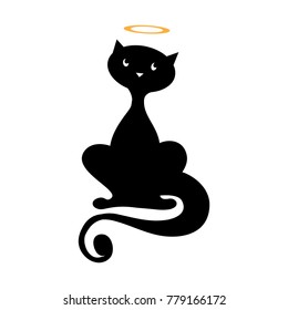 black cat with saint halo logo