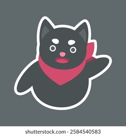 black cat say hello gesture with outline flat vector design.