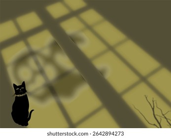 The black cat is scared because the atmosphere outside the window