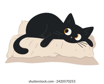 Black Cat Scratching Bed - Capturing the Quirky Charm of Cats. Flat Vector Illustration 