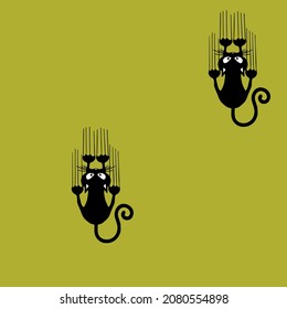black cat scratching on light green background for prints