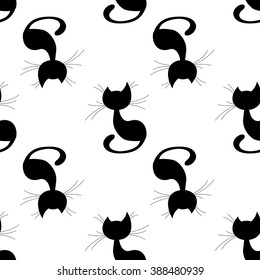 black cat seamless on white background. vector illustration