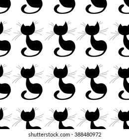 black cat seamless on white background. vector illustration
