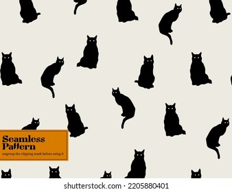 Black cat seamless pattern. Halloween magic vibes