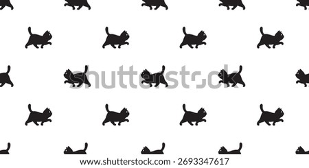 black cat seamless pattern kitten walking running icon vector calico doodle cartoon pet animal illustration tile background gift wrapping paper repeat wallpaper scarf isolated
